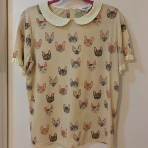 Modcloth Pepaloves Cat Face Peter Pan Collar Shirt